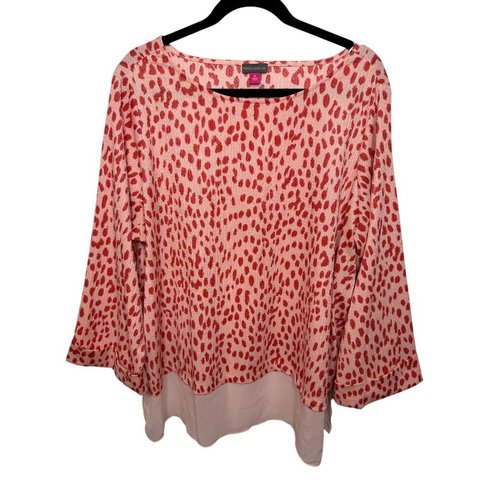 Vince Camuto Pink and Red Leopard Print Blouse